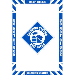 NMC - Adhesive Backed Floor Signs; Message Type: Restroom, Janitorial & Housekeeping ; Graphic Type: Cleaning Station ; Message or Graphic: Message & Graphic ; Legend: Cleaning Station Keep Clear ; Color: Blue; White ; Special Color Properties: No Specia - Exact Tooling
