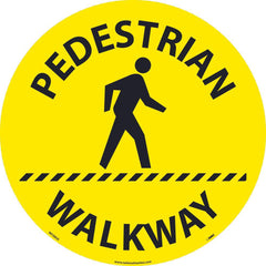 NMC - Adhesive Backed Floor Signs; Message Type: Restroom, Janitorial & Housekeeping ; Graphic Type: Pedestrian Crossing ; Message or Graphic: Message & Graphic ; Legend: Pedestrian Walkway ; Color: Black; Yellow ; Special Color Properties: No Special Pr - Exact Tooling