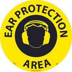 NMC - Adhesive Backed Floor Signs; Message Type: Accident Prevention ; Graphic Type: Head w/Ear Protection ; Message or Graphic: Message & Graphic ; Legend: Ear Protection Area ; Color: Black; Yellow ; Special Color Properties: No Special Properties - Exact Tooling