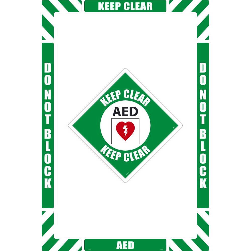NMC - Adhesive Backed Floor Signs; Message Type: Security & Admittance ; Graphic Type: Arc Flash ; Message or Graphic: Message & Graphic ; Legend: AED Keep Clear ; Color: Green; White; Black; Red ; Special Color Properties: No Special Properties - Exact Tooling