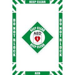 NMC - Adhesive Backed Floor Signs; Message Type: Security & Admittance ; Graphic Type: Arc Flash ; Message or Graphic: Message & Graphic ; Legend: AED Keep Clear ; Color: Green; White; Black; Red ; Special Color Properties: No Special Properties - Exact Tooling