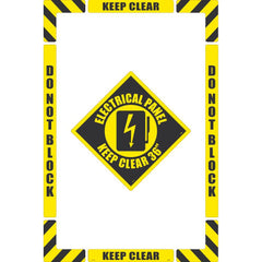 NMC - Adhesive Backed Floor Signs; Message Type: Accident Prevention ; Graphic Type: Arc Flash ; Message or Graphic: Message & Graphic ; Legend: Electrical Panel Keep Clear 36" ; Color: Black; Yellow ; Special Color Properties: No Special Properties - Exact Tooling