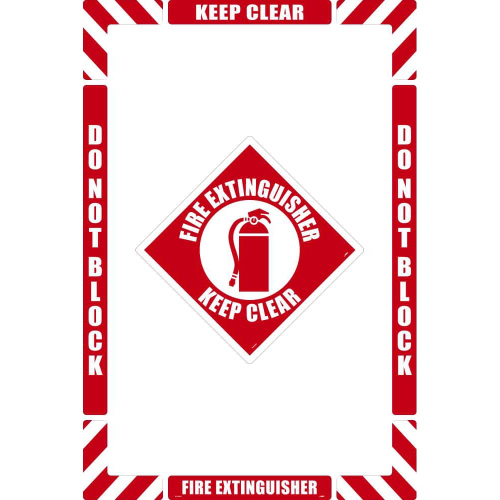 NMC - Adhesive Backed Floor Signs; Message Type: Accident Prevention ; Graphic Type: Fire Extinguisher ; Message or Graphic: Message & Graphic ; Legend: Fire Extinguisher Keep Clear ; Color: Red; White ; Special Color Properties: No Special Properties - Exact Tooling