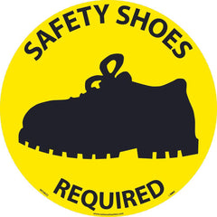 NMC - Adhesive Backed Floor Signs; Message Type: Accident Prevention ; Graphic Type: Shoe ; Message or Graphic: Message & Graphic ; Legend: Safety Shoes Required ; Color: Yellow; Black ; Special Color Properties: No Special Properties - Exact Tooling