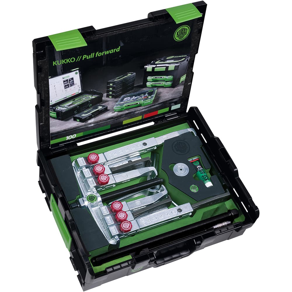KUKKO - 10 Ton, 1-1/2 to 7-7/8" Spread, Universal 2 & 3 Jaw Puller Set - Exact Tooling