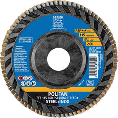 PFERD - Flap Discs; Abrasive Type: Coated ; Flap Disc Type: Type 27 ; Disc Diameter (Inch): 4-1/2 ; Abrasive Material: Zirconia Alumina ; Grit: 60 ; Attaching System: Arbor - Exact Tooling
