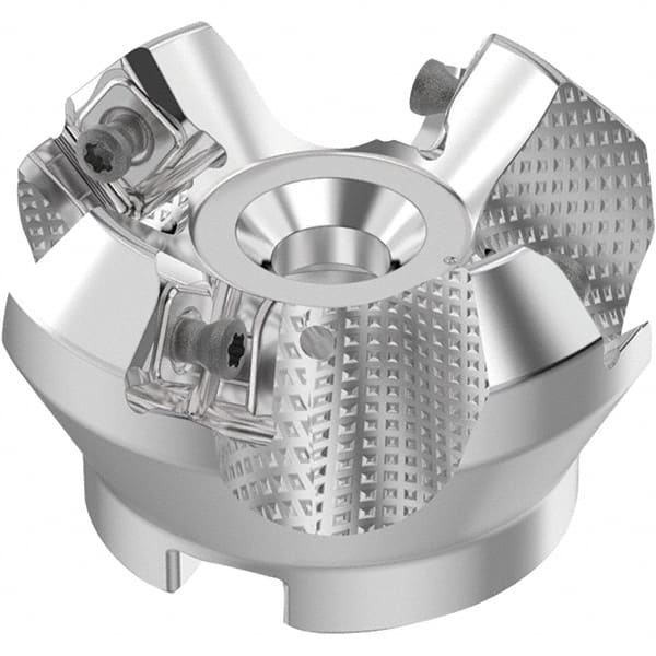 Seco - 2" Cut Diam, 3/4" Arbor Hole, 0.236" Max Depth of Cut, 48° Indexable Chamfer & Angle Face Mill - 4 Inserts, SN.. Insert, Right Hand Cut, 4 Flutes, Through Coolant, Series R220.54 - Exact Tooling