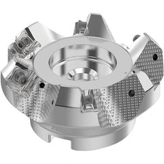 Seco - 80mm Cut Diam, 27mm Arbor Hole, 6mm Max Depth of Cut, 48° Indexable Chamfer & Angle Face Mill - 6 Inserts, SN.. Insert, Right Hand Cut, 6 Flutes, Through Coolant, Series R220.54 - Exact Tooling