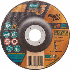 Norton - 36 Grit, 5" Wheel Diam, 1/16" Wheel Thickness, 7/8" Arbor Hole, Type 27 Depressed Center Wheel - Coarse Grade, Ceramic Alumina, Resinoid Bond, 12,225 Max RPM - Exact Tooling
