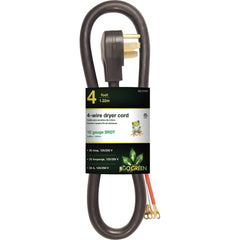 GoGreen Power - Power Cords; Cord Type: Replacement Cord ; Overall Length (Feet): 4 ; Cord Color: Brown ; Amperage: 30 ; Voltage: 250 ; Wire Gauge/Number of Conductors: 10/3 - Exact Tooling