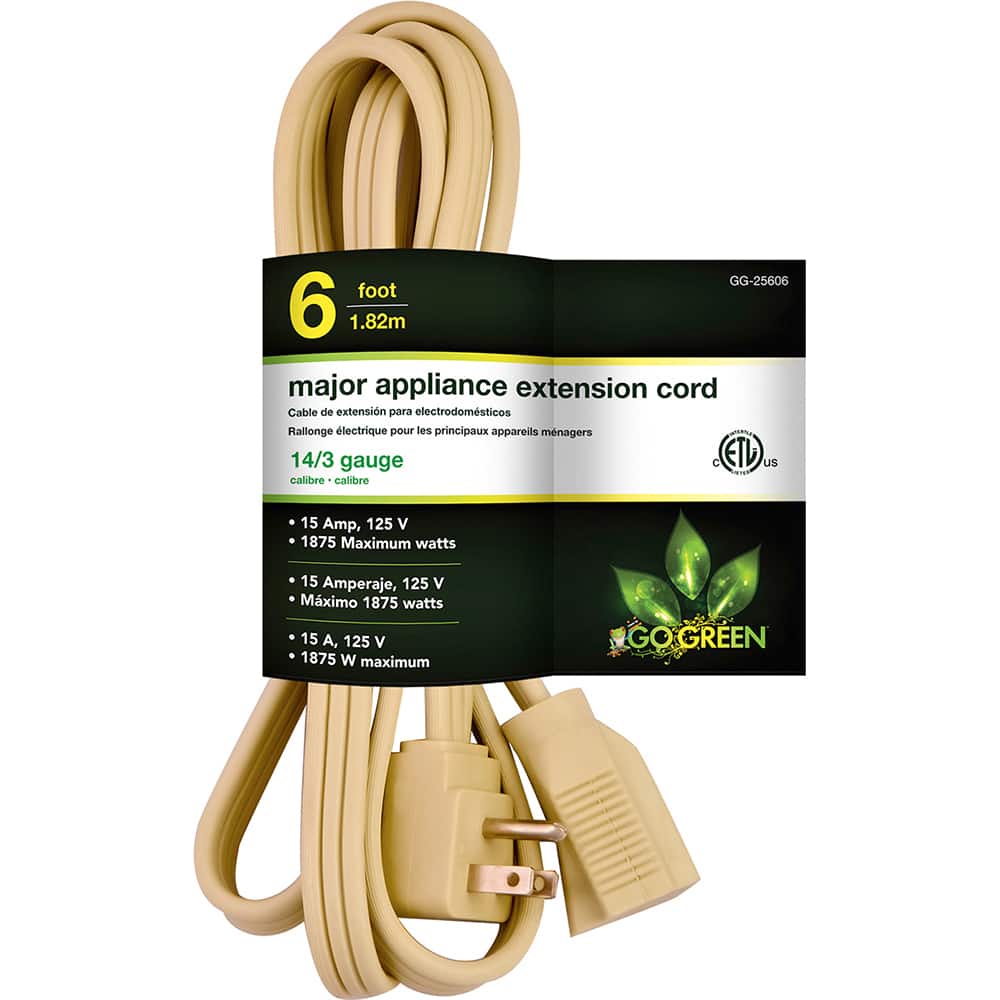 GoGreen Power - Power Cords; Cord Type: Replacement Cord ; Overall Length (Feet): 6 ; Cord Color: Brown ; Amperage: 15 ; Voltage: 125 ; Wire Gauge/Number of Conductors: 12/3 - Exact Tooling