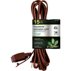 GoGreen Power - Power Cords; Cord Type: Replacement Cord ; Overall Length (Feet): 15 ; Cord Color: Brown ; Amperage: 13 ; Voltage: 125 ; Wire Gauge/Number of Conductors: 16/2 - Exact Tooling