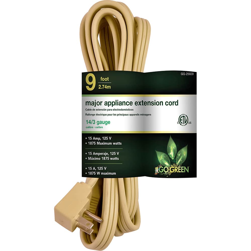 GoGreen Power - Power Cords; Cord Type: Replacement Cord ; Overall Length (Feet): 9 ; Cord Color: Brown ; Amperage: 15 ; Voltage: 125 ; Wire Gauge/Number of Conductors: 12/3 - Exact Tooling