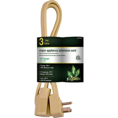 GoGreen Power - Power Cords; Cord Type: Replacement Cord ; Overall Length (Feet): 3 ; Cord Color: Brown ; Amperage: 15 ; Voltage: 125 ; Wire Gauge/Number of Conductors: 12/3 - Exact Tooling