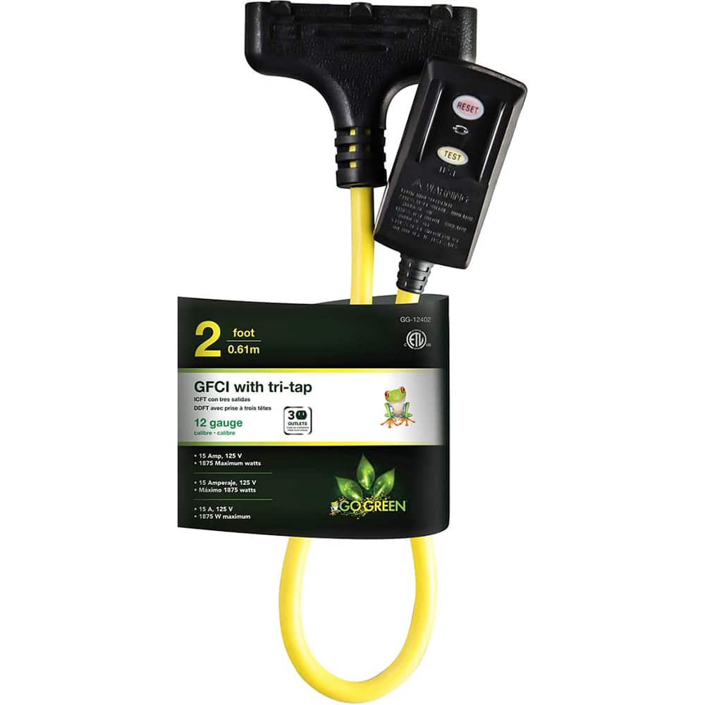GoGreen Power - GFCI Receptacles; Color: Yellow ; Amperage: 15 ; Reset Type: Circuit Breaker ; Voltage: 125 ; Number of Wires: 3 ; Number of Poles: 3 - Exact Tooling
