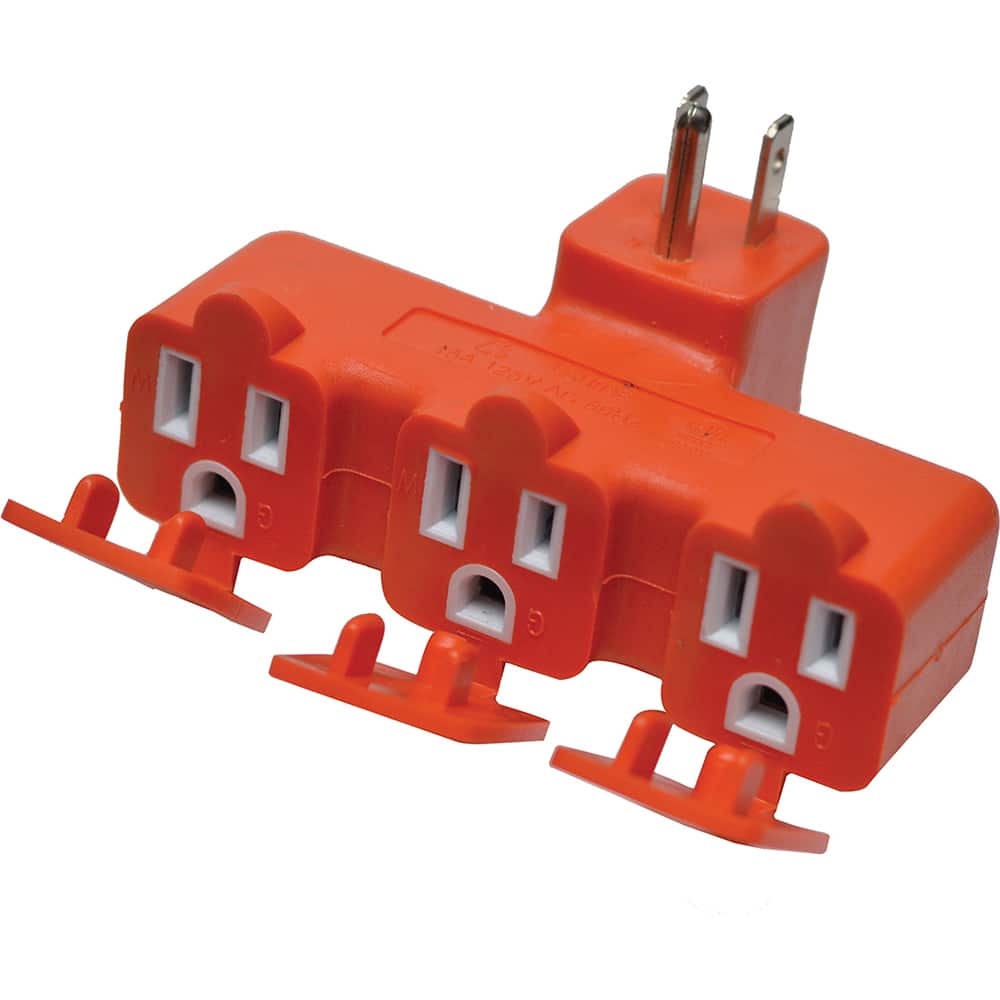 GoGreen Power - Electrical Outlet Adapters; Adapter Type: Wall Tap ; Amperage: 15 ; Voltage: 125 ; Number of Outlets: 3 ; Adapter Color: Orange ; Adapter Overall Length (Decimal Inch): 2-1/2 - Exact Tooling