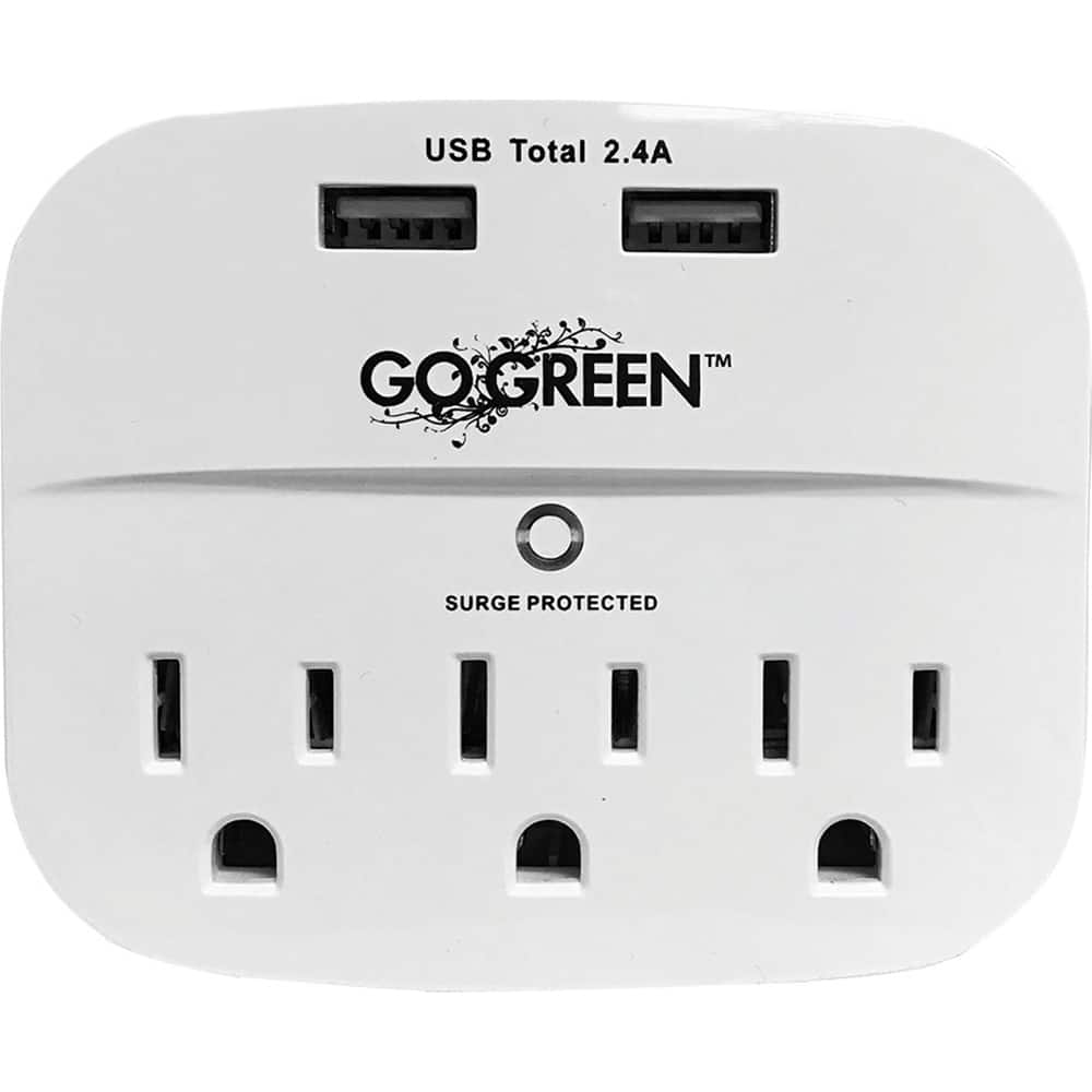 GoGreen Power - Electrical Outlet Adapters; Adapter Type: Wall Tap ; Amperage: 15 ; Voltage: 125 ; Number of Outlets: 3 ; Adapter Color: White ; NEMA Configuration: Non Nema - Exact Tooling