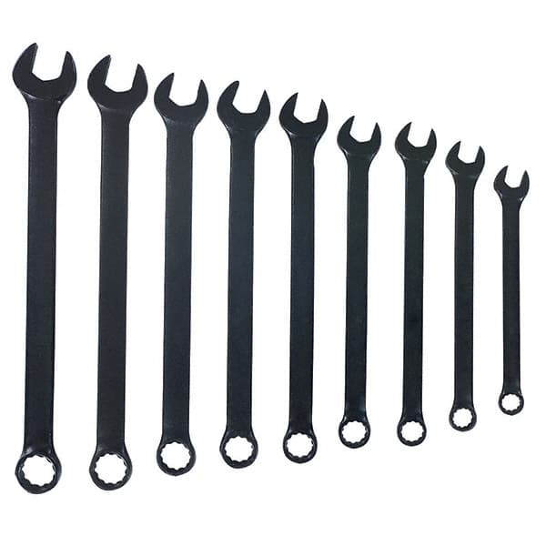 Blackhawk by Proto - 9 Piece, 1/4" to 3/4", 12 Point Combination Wrench - Inch Measurement Standard, Black Finish, Comes in Vinyl Roll - Exact Tooling