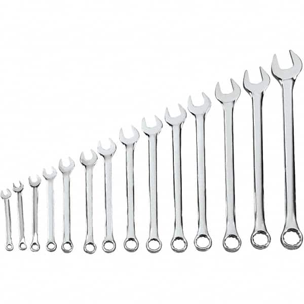 Blackhawk by Proto - 14 Piece, 5/16" to 1-1/4", 12 Point Combination Wrench - Inch Measurement Standard, Full Polish Finish, Comes in Vinyl Roll - Exact Tooling