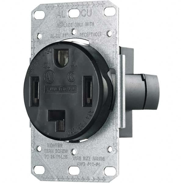 Hubbell Wiring Device-Kellems - 125/250 VAC 30A NEMA 14-30R Residential Grade Black Straight Blade Single Receptacle - Exact Tooling