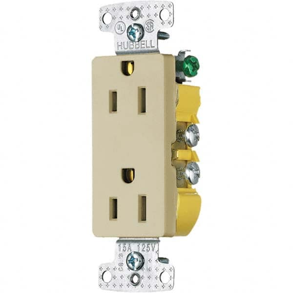 Hubbell Wiring Device-Kellems - 125V 15A NEMA 5-15R Residential Grade Ivory Straight Blade Duplex Receptacle - Exact Tooling