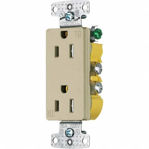 Hubbell Wiring Device-Kellems - 125V 15A NEMA 5-15R Residential Grade Ivory Straight Blade Duplex Receptacle - Exact Tooling