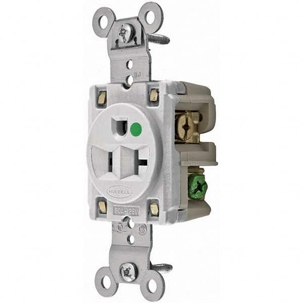 Hubbell Wiring Device-Kellems - 125V 20A NEMA 5-20R Hospital Grade White Straight Blade Single Receptacle - Exact Tooling