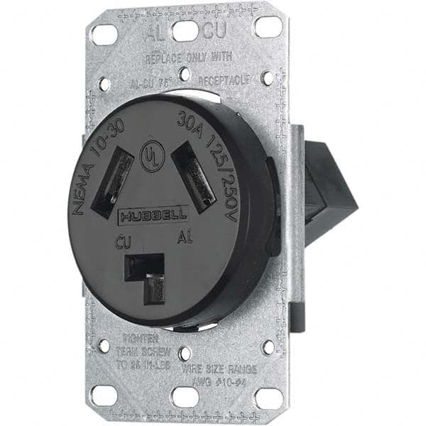 Hubbell Wiring Device-Kellems - 125/250 VAC 30A NEMA 10-30R Residential Grade Black Straight Blade Single Receptacle - Exact Tooling
