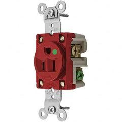 Hubbell Wiring Device-Kellems - 125V 15A NEMA 5-15R Hospital Grade Red Straight Blade Single Receptacle - Exact Tooling