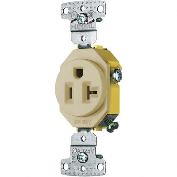 Hubbell Wiring Device-Kellems - 125V 20A NEMA 5-20R Residential Grade Ivory Straight Blade Single Receptacle - Exact Tooling