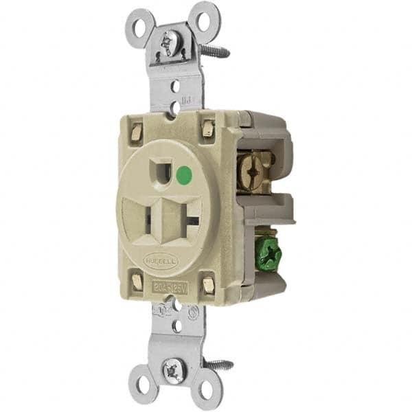 Hubbell Wiring Device-Kellems - 125V 20A NEMA 5-20R Hospital Grade Ivory Straight Blade Single Receptacle - Exact Tooling