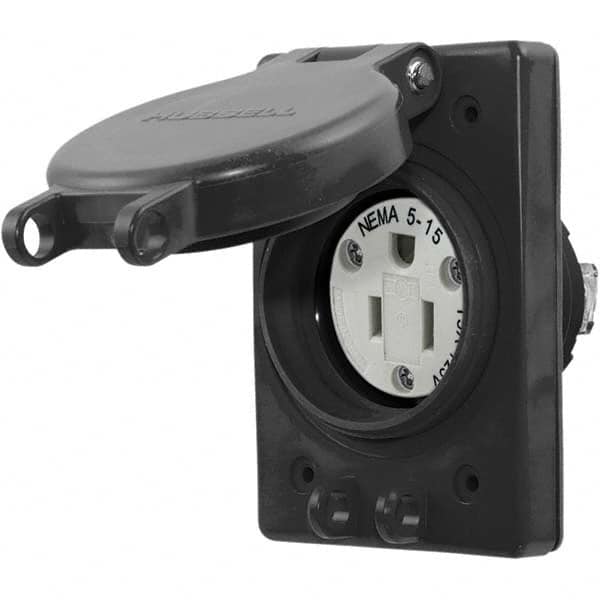 Hubbell Wiring Device-Kellems - 125V 15A NEMA 5-15R Industrial Grade Black Straight Blade Single Receptacle - Exact Tooling