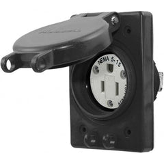 Hubbell Wiring Device-Kellems - 125V 15A NEMA 5-15R Industrial Grade Black Straight Blade Single Receptacle - Exact Tooling
