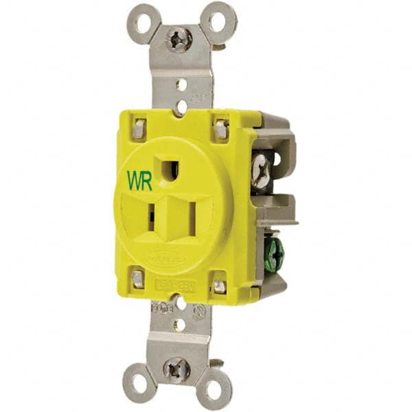 Hubbell Wiring Device-Kellems - 125V 15A NEMA 5-15R Industrial Grade Yellow Straight Blade Single Receptacle - Exact Tooling