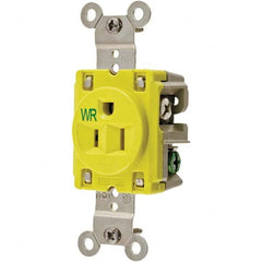 Hubbell Wiring Device-Kellems - 125V 15A NEMA 5-15R Industrial Grade Yellow Straight Blade Single Receptacle - Exact Tooling