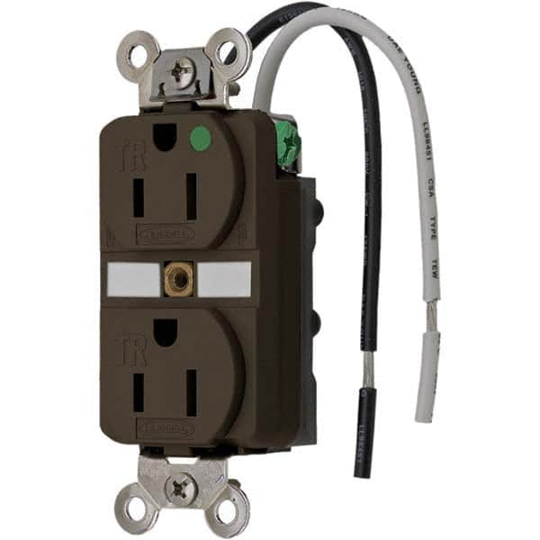 Hubbell Wiring Device-Kellems - 125V 15A NEMA 5-15R Hospital Grade Brown Straight Blade Duplex Receptacle - Exact Tooling