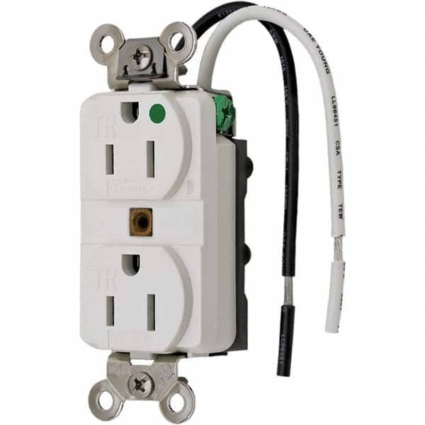 Hubbell Wiring Device-Kellems - 125V 15A NEMA 5-15R Hospital Grade White Straight Blade Duplex Receptacle - Exact Tooling