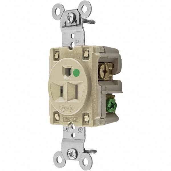 Hubbell Wiring Device-Kellems - 125V 15A NEMA 5-15R Hospital Grade Ivory Straight Blade Single Receptacle - Exact Tooling