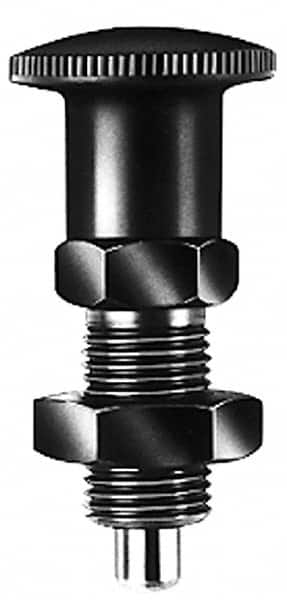 KIPP - 1/2-13, 17mm Thread Length, 6mm Plunger Diam, Lockout Knob Handle Indexing Plunger - Plunger Style A, 20mm Body Length, 56mm OAL, Steel - Exact Tooling