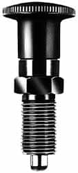 KIPP - 3/8-24, 15mm Thread Length, 5mm Plunger Diam, Lockout Knob Handle Indexing Plunger - Plunger Style D, 17mm Body Length, 47mm OAL, Steel - Exact Tooling