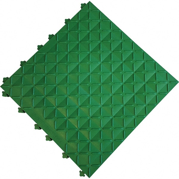 Ergo Advantage - 18" Long x 18" Wide x 1" Thick, Anti-Fatigue Modular Matting Anti-Fatigue Flooring - 2 Interlocking Sides, Green, For Dry Areas - Exact Tooling