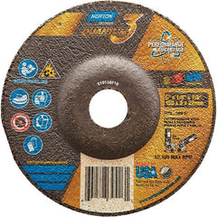 Norton - 24 Grit, 6" Wheel Diam, 1/8" Wheel Thickness, 7/8" Arbor Hole, Type 27 Depressed Center Wheel - Coarse Grade, Ceramic, Resinoid Bond, 10,185 Max RPM - Exact Tooling