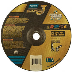 Norton - 24 Grit, 7" Wheel Diam, 1/8" Wheel Thickness, 7/8" Arbor Hole, Type 27 Depressed Center Wheel - Coarse Grade, Ceramic, Resinoid Bond, 8,600 Max RPM - Exact Tooling