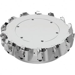 Seco - 10" Cut Diam, 2-1/2" Arbor Hole, 0.236" Max Depth of Cut, 48° Indexable Chamfer & Angle Face Mill - 14 Inserts, SN.. Insert, Right Hand Cut, 14 Flutes, Through Coolant, Series R220.54 - Exact Tooling