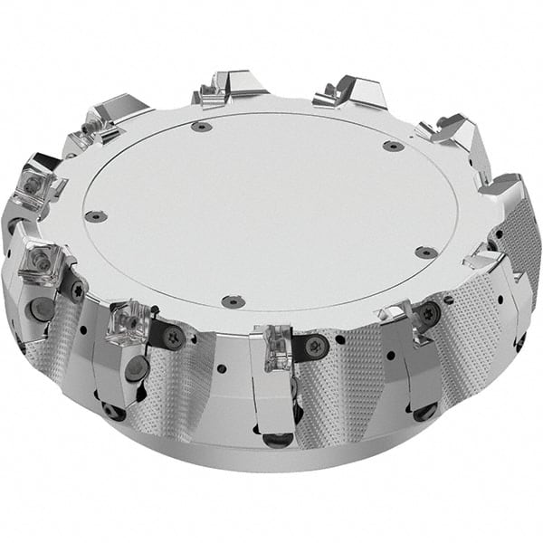 Seco - 200mm Cut Diam, 60mm Arbor Hole, 8mm Max Depth of Cut, 71° Indexable Chamfer & Angle Face Mill - 11 Inserts, SN.. Insert, Right Hand Cut, 11 Flutes, Through Coolant, Series R220.56 - Exact Tooling