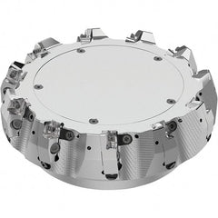 Seco - 200mm Cut Diam, 60mm Arbor Hole, 8mm Max Depth of Cut, 71° Indexable Chamfer & Angle Face Mill - 11 Inserts, SN.. Insert, Right Hand Cut, 11 Flutes, Through Coolant, Series R220.56 - Exact Tooling