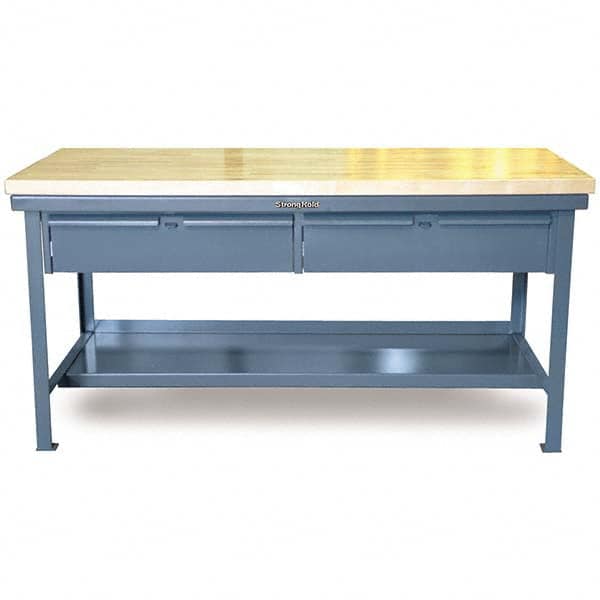 Strong Hold - Stationary Work Benches, Tables Type: Work Table with Drawer Top Material: 7 Gauge Steel - Exact Tooling