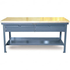 Strong Hold - Stationary Work Benches, Tables Type: Work Table with Drawer Top Material: 7 Gauge Steel - Exact Tooling