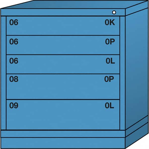 Lyon - 5 Drawer, Standard Bench Height - Single Drawer Access Cabinet - Steel, 30" Wide x 28-1/4" Deep x 33-1/4" High, Wedgewood Blue - Exact Tooling