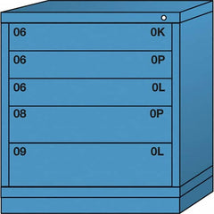 Lyon - 5 Drawer, Standard Bench Height - Single Drawer Access Cabinet - Steel, 30" Wide x 28-1/4" Deep x 33-1/4" High, Wedgewood Blue - Exact Tooling